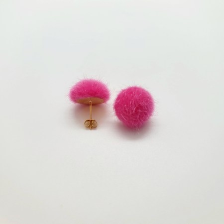 Earrings gold steel fur pink1
